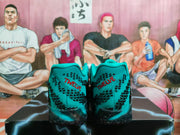 Rear view of the teal sneakers showing black patterned heel detailing and red TWELVE lettering.