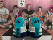 Rear view of blue Nike GT Cut 3 shoes with heel branding