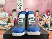 Front view showing the white laces and blue ankle straps on Nike Zoom Kobe 2K5 sneakers