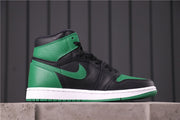 Side profile of a single high-top sneaker showing the green Swoosh, black upper panels, and white midsole.