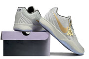 Light gray Nike Ja 2 shoes shown from rear and side beside a shoe box