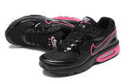 Top view of black and pink Nike Air Max BW sneakers