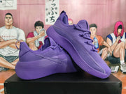Two purple Nike low-top sneakers arranged together, showing the laces, side logo, and outsole.