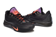 Black and orange Nike S.T. Flare EP sneakers shown from a side angle as a pair.