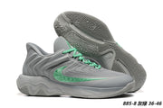 Gray basketball sneakers with green detailing, style code FZ6734-002.