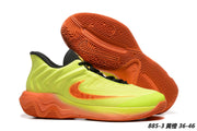Yellow-green basketball sneakers with orange detailing, style code FQ3681-301.