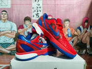 Angled view showing the textured upper, blue accents, graphic side detailing, and visible Nike Zoom text.