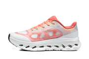Side profile of a white and coral On Cloudtilt Remx sneaker.