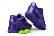 Rear and outsole views of a deep purple Nike KD 19 basketball shoe.
