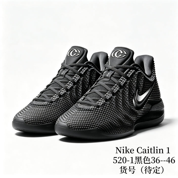 Black Nike Caitlin 1 low-top basketball shoes with contrasting light side detail