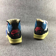 Rear view showing blue collars, black heel panels, red Nike branding, and yellow-toned heel sections.
