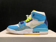 Side profile highlighting the light-blue upper, white midsole, and visible heel window.