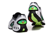 Rear and outsole views showing green accents on Nike Air Max sneakers.