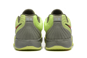 Rear view showing gray heel panels, dark collars, and Jumpman details on the sneakers.