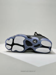 Outsole view of black Jordan 6 sneakers with white and translucent blue traction sections; image text states size 40–47.