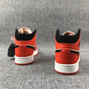 Rear view of the pair showing black collars, orange-pink heel panels and white midsoles.
