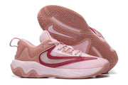 Light pink basketball shoe with dark rose accents