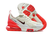Nike Air Max 270 Premium sneakers shown from the side and outsole in white and red