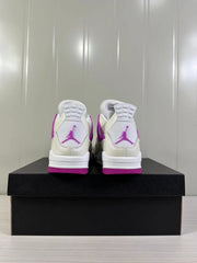 Rear view showing violet Jordan heel logos and white heel panels.