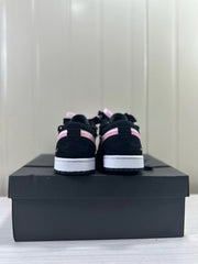 Rear view of the pair showing black heel panels and pink accents