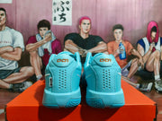Rear view showing KD17 heel lettering on blue basketball shoes