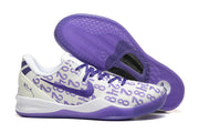 White and purple Kobe 8 Protro shoe with patterned outsole shown.