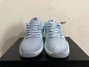 Front view of light blue Nike Sabrina 2 shoes showing the laces and tongue details