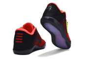 Red and black basketball shoes showing heel and outsole details