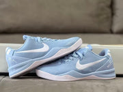 Pair of light blue Nike Kobe 8 shoes displayed together