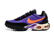 Side view of a purple and orange Nike Air Max Plus Utility sneaker with black overlays and a lugged outsole.