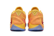 Rear view of the yellow and orange basketball shoes