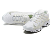 Top and front views of white Nike Air Max Terrascape Plus sneakers.