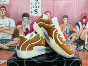 Pair of brown and cream Jordan Luka 2 shoes shown at an angle