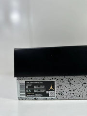 Shoe box label showing AIR JORDAN 4 RETRO, black and white color text, and style code AQ9129-002.