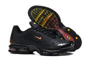 Black Nike Air Max Plus VII sneakers showing the upper, visible cushioning, and multicolor outsole