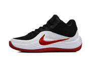 Side view of black, white and red Nike 998-1 sneakers